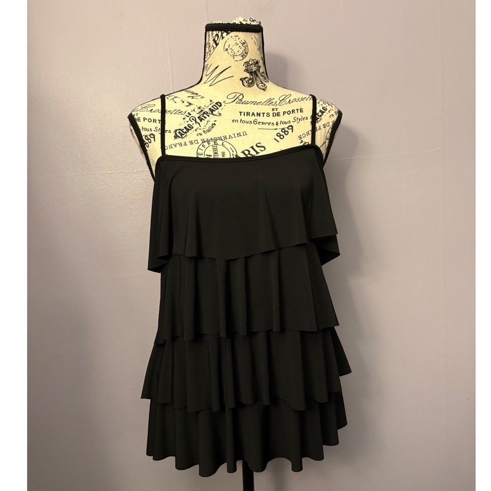 Y2K Thrill Black Tiered Ruffle Camisole Spaghetti Strap Clubwear Tank Top Size M